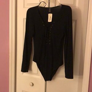 Forever 21 Lace Up Front Black Bodysuit